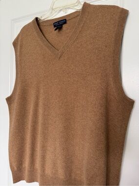 Grant Thomas Men’s Camel V-Neck Cashmere Sweater Vest - Classic Fit